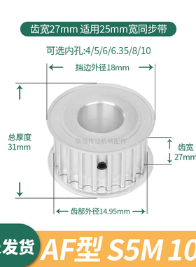 同步轮S5M10齿宽27内孔4 5 6 6.35伺服电机同步带轮AS5M250皮带轮