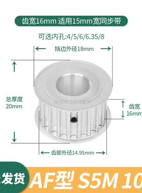 同步轮S5M10齿宽16内孔4 5 6 6.35伺服电机同步带轮AS5M150皮带轮