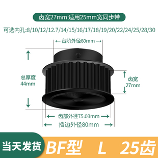 同步轮L25齿钢发黑齿宽27内孔12714151618192025伺服电机同步带轮