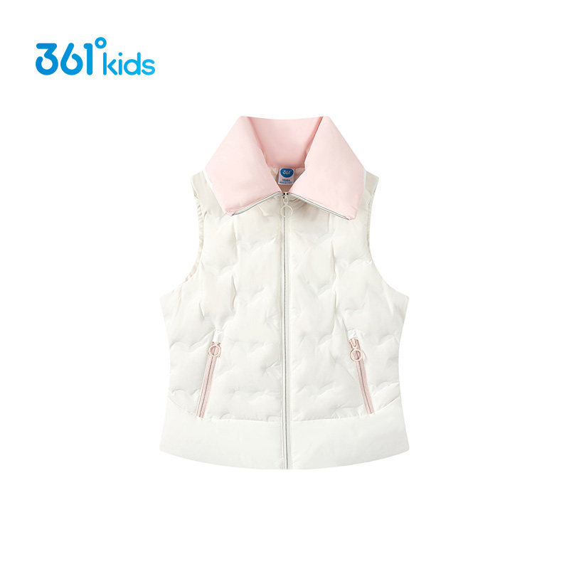 361度女童轻薄羽绒马甲2025冬季新款中大童儿童休闲翻领外套