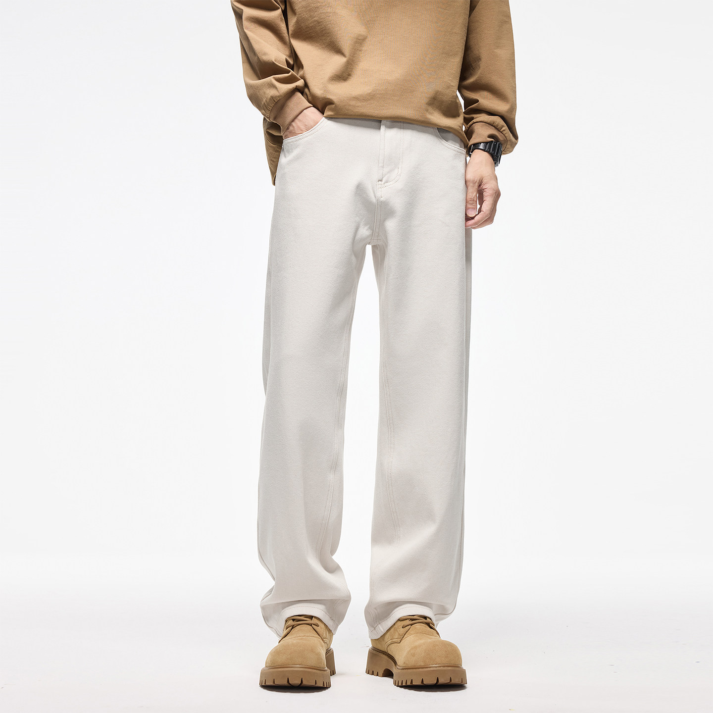美式高街白色牛仔裤男春季新款百搭高级感裤子宽松直筒休闲长裤