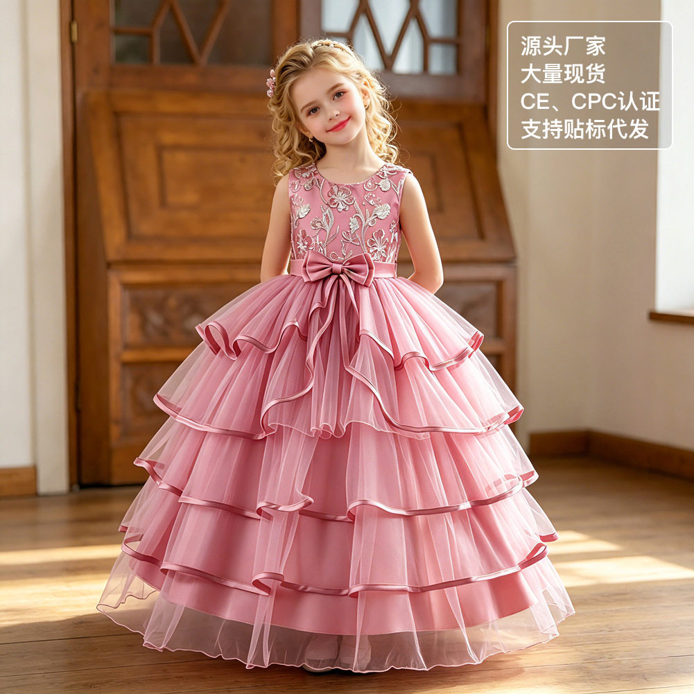 CPC CE认证 外贸新品女童礼服裙公主裙网纱蓬蓬裙婚礼花童裙绣花