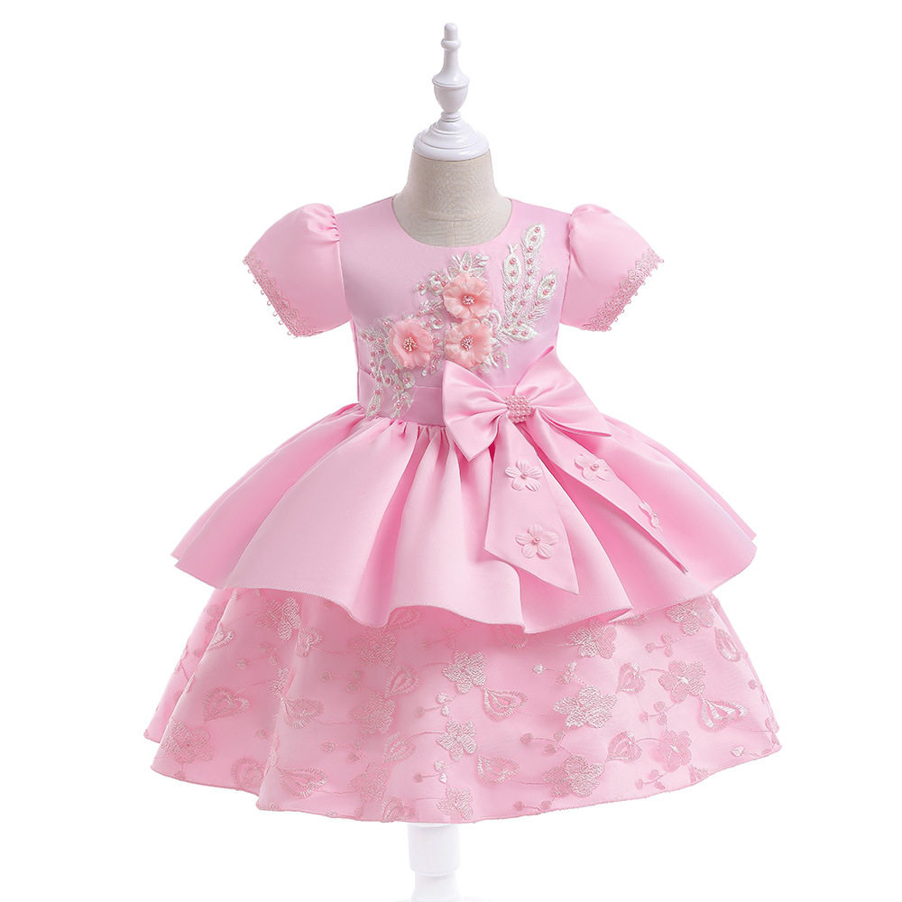 礼服钉珠贴花可爱蝴蝶结公主缎布
