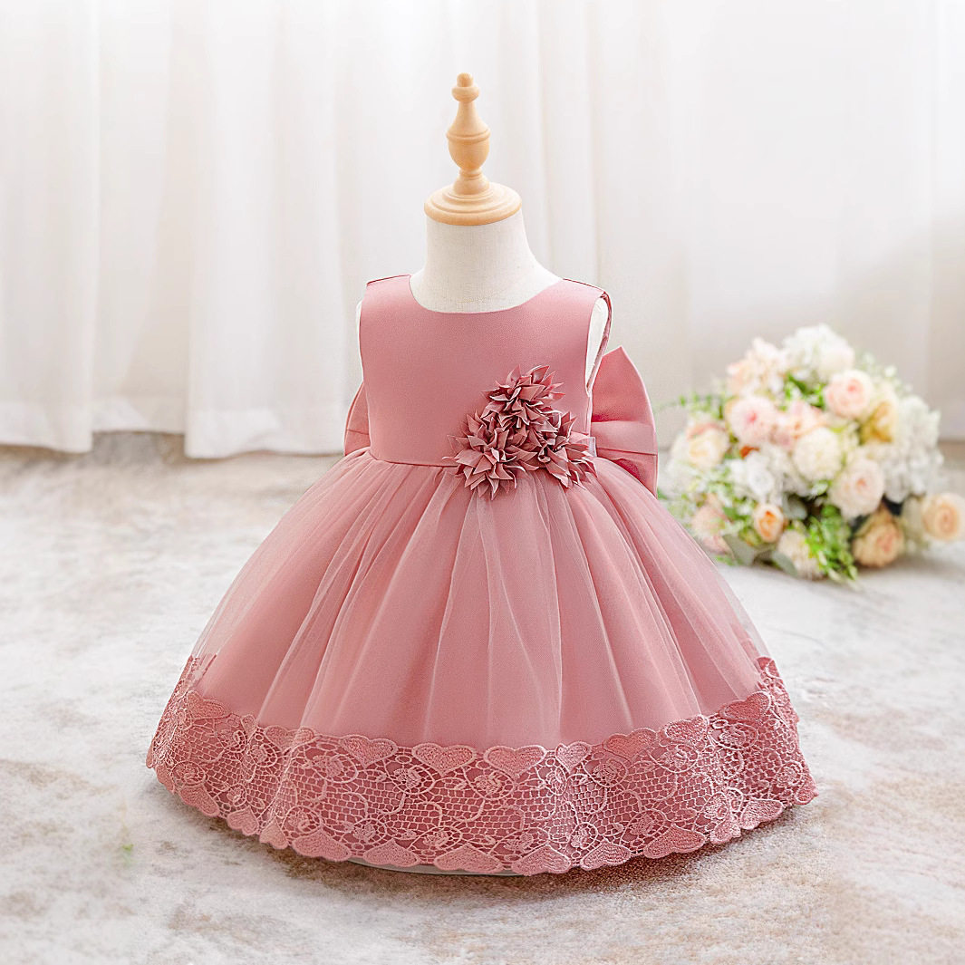 跨境欧美新款女童礼服蕾丝绣花网纱裙 婴幼儿生日宴会裙babydres