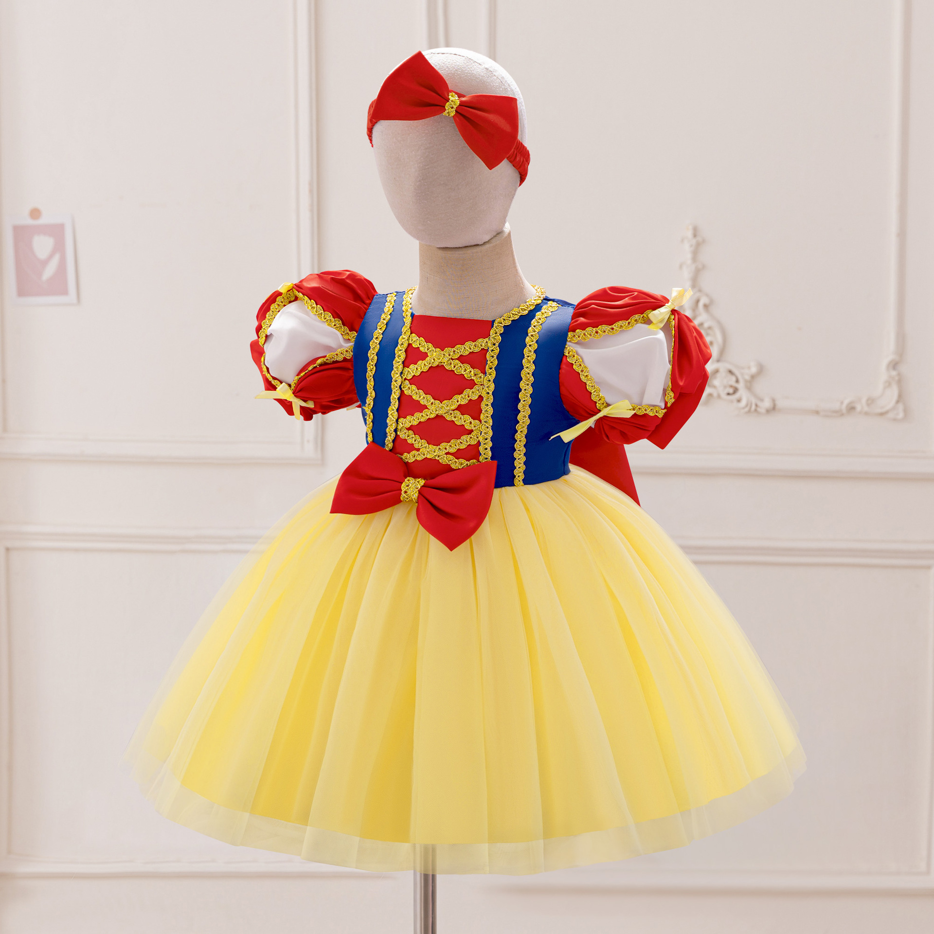亚马逊新款cos角色扮演服白雪公主网纱蓬蓬裙女童生日宴会礼服裙