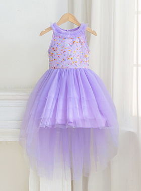 女童礼服中小童紫色燕尾小礼服纱裙生日聚会表演蓬蓬纱裙