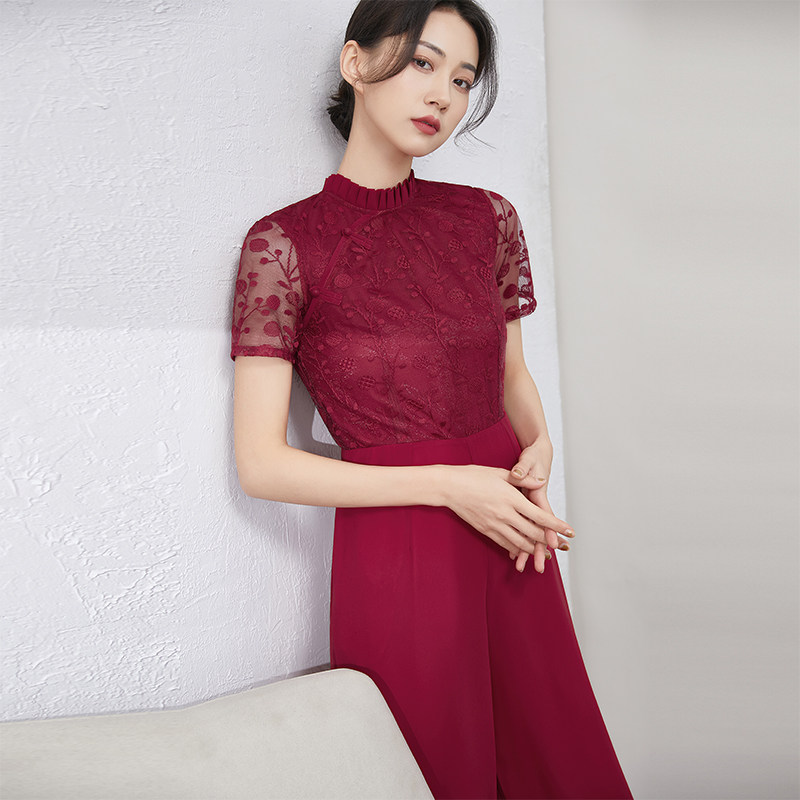 连衣裤2024新款收腰显瘦气质高腰垂感旗袍款女夏连体裤高腰裙裤_虎窝淘