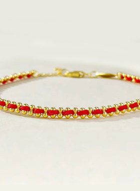 简单时尚法式手链红绳，女士优雅细手绳，可调节式设计转运珠饰品