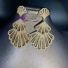 European and American New Luxury Earrings Inlaid with Zirconia Rhinestones, Exaggerated Fan-Shaped Earrings, Personalized Dress Earrings for Women