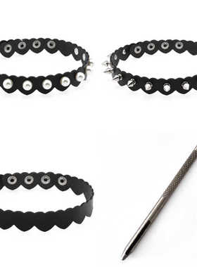 Diy铆钉欧美心型打孔项链仿珍珠