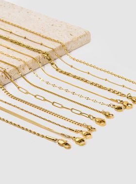 欧美跨境嘻哈古巴链项链朋克风麻花链条叠戴项饰个性简约钛钢项链