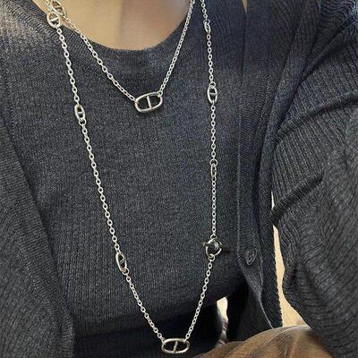 钛钢长款猪鼻子项链字母OT扣毛衣链小众设计感时髦高级气质配饰