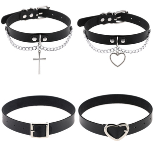 朋克亚比风爱心十字架黑色项圈猫头蝙蝠小众原创设计风项链配饰