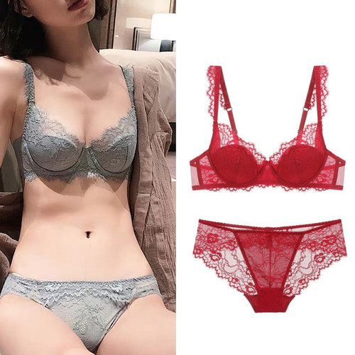 性感收副乳有钢圈聚拢内衣套装