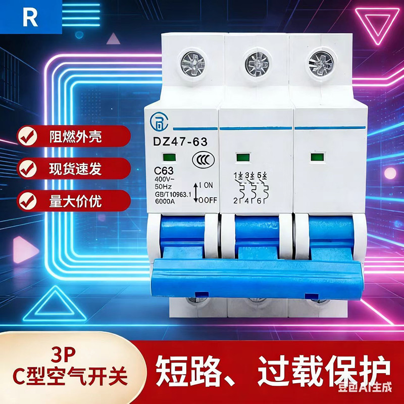 正品行货断路器空气开关 三相电 DZ47 3P 63A空开 小型断路器380v