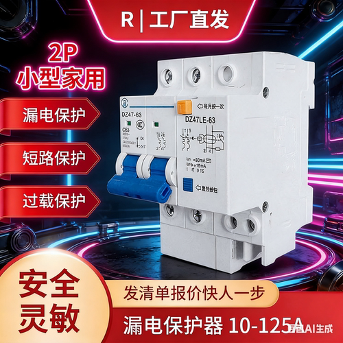 正品行货漏电保护器开关2P63A空气开关带漏电保护家用总闸
