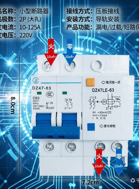 正品行货大孔型漏电保护器开关2P63A空气开关带漏电保护家用总闸