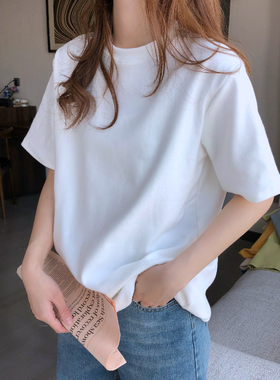 白色t恤女短袖纯棉2025夏季新款女装百搭中袖纯白大码宽松上衣服