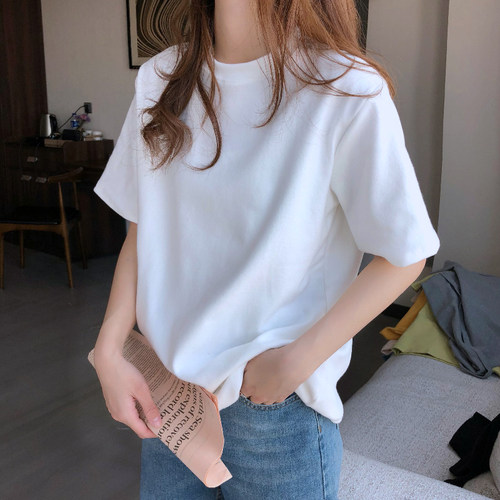 白色t恤女短袖纯棉夏季中袖上衣
