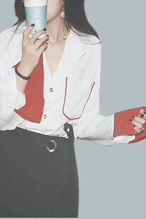 衬衫 2023春新款 领长袖 撞色宽松慵懒直筒大口袋气质西装 女 复古时尚