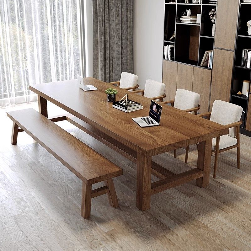 实木餐桌家用新中式全实木长方形桌椅组合原木工作台松木吃饭桌子