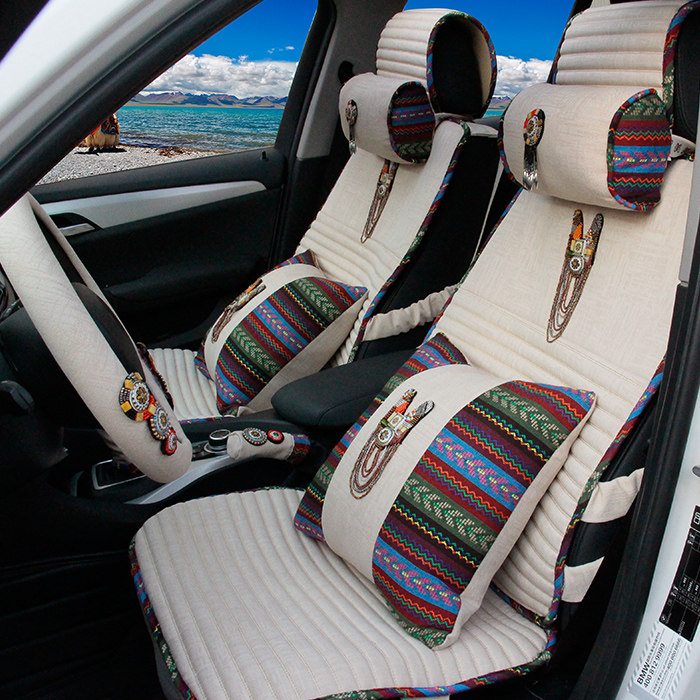 民族风新款夏季坐垫透气四季通用座垫车垫小轿车亚麻座椅套 - 老好爱车之家出品