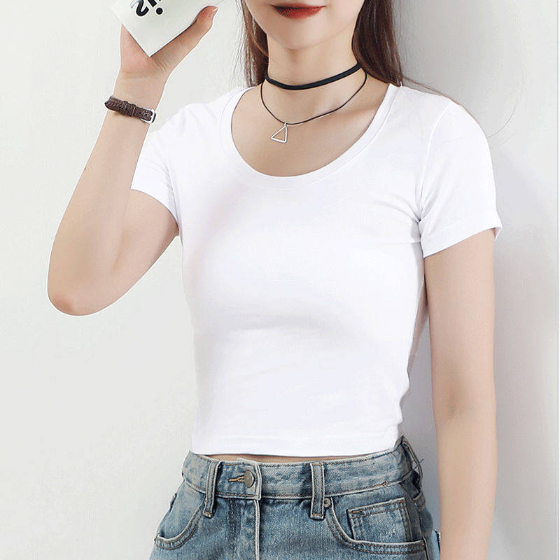 白色短款上衣女修身打底小衫夏季