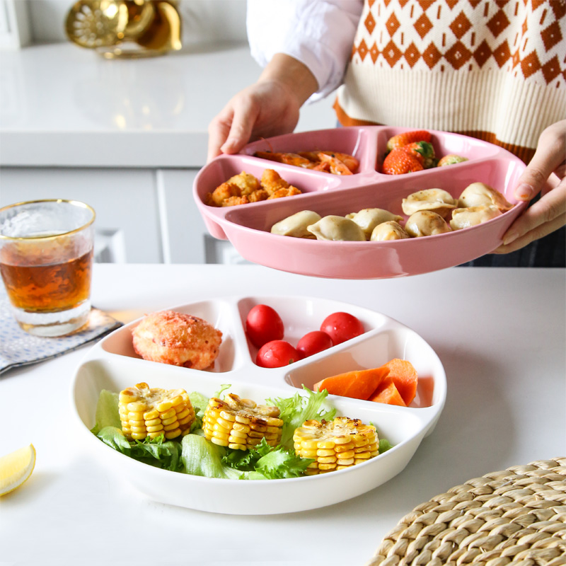 圆形四格分格盘减脂餐盘陶瓷