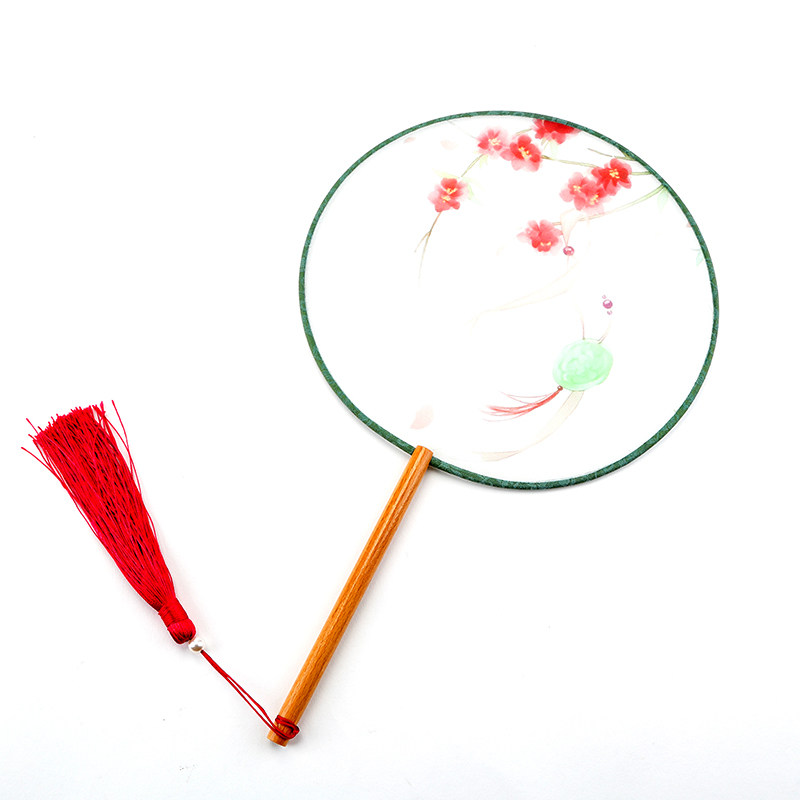 TUANFAN 고대 팬 여름 여성 고전 HANFU 댄스 팬 중국 스타일 선물 반투명 긴 손잡이 술 둥근 팬