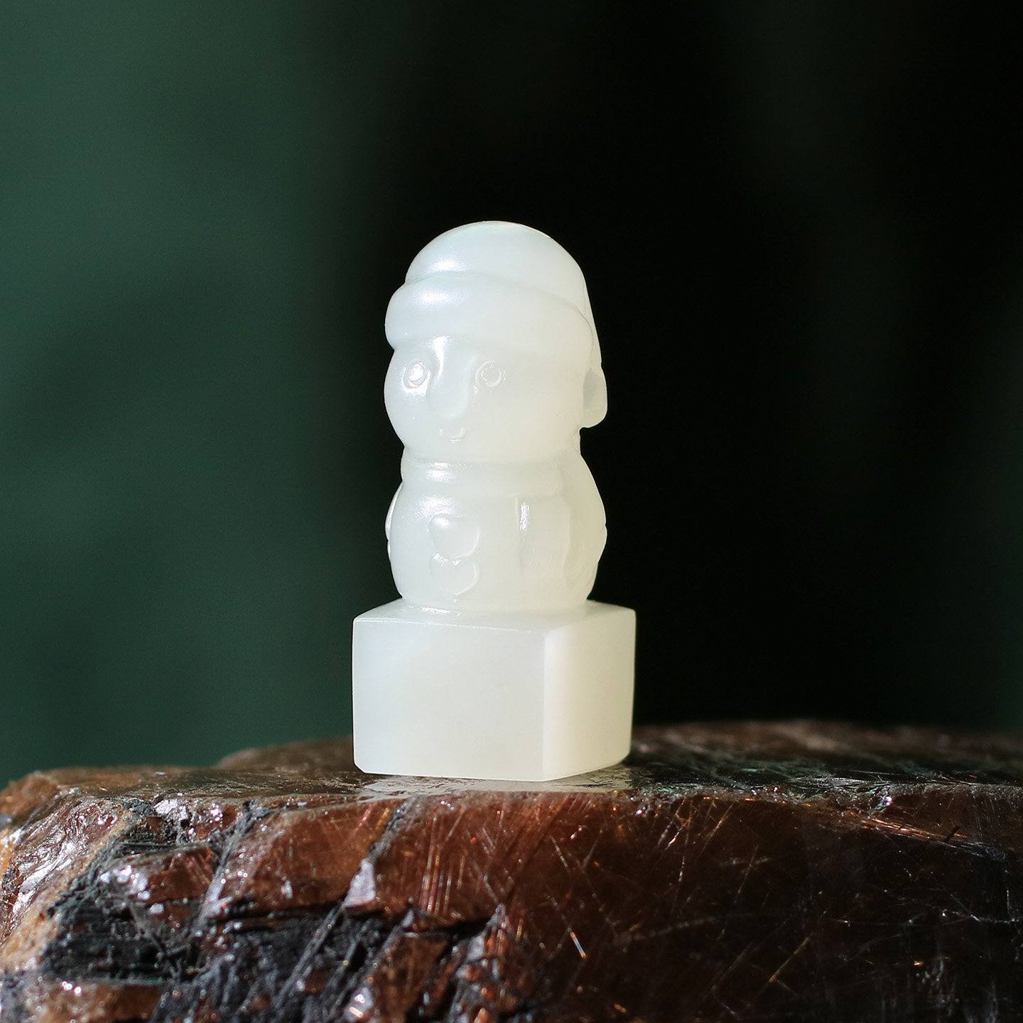 和田白玉小雪人印章小吊坠