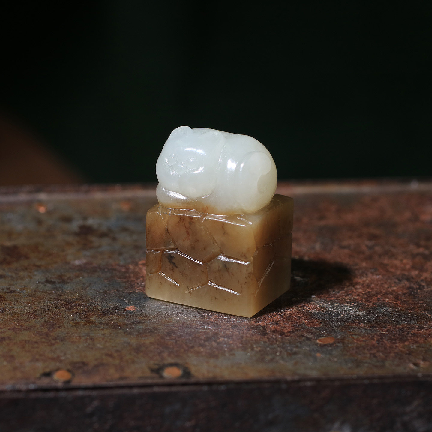 和田玉糖白色小猫钮印章闲章私印