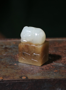 【现货】上海玉雕工作室雕刻 和田玉糖白色 小猫钮 印章 闲章私印