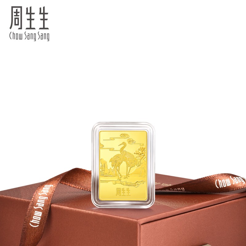 周生生Au999.9黄金生生有礼松龄鹤寿金片5克投资收藏金条955369