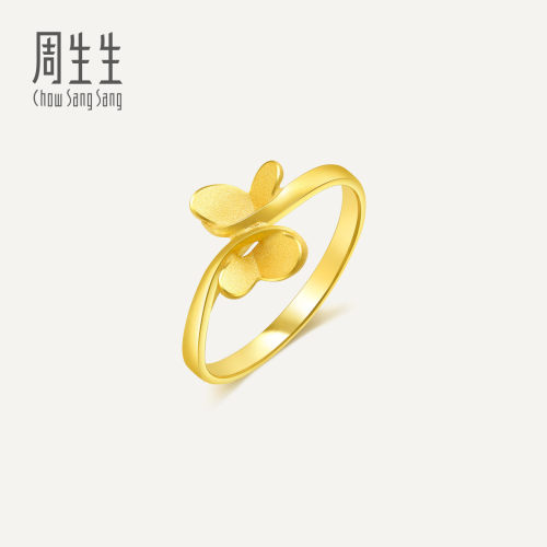 周生生Essence永系列金饰立体蝴蝶足金戒指黄金结婚戒指女21696R