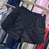 夹棉黑色松紧腰阔腿裤 女秋冬装 大码 小个子休闲靴裤 微胖mm显瘦短裤