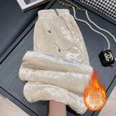 独特唐装 女 2026秋冬松紧腰加绒显瘦休闲裤 新中式 外搭金丝绒阔腿裤