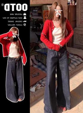 2025新款慵懒风红色针织外套女早秋季小个子短款上衣毛衣开衫外搭