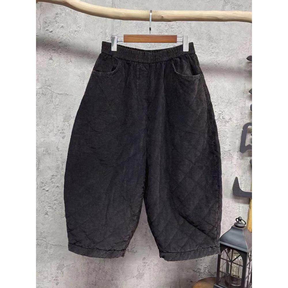 黑色棉裤大码女士菱格休闲裤秋冬高级感松紧腰外穿气质阔腿九分裤,女装/女士精品,棉裤/羽绒裤,淘宝优惠券,粉丝福利购,淘宝优惠卷