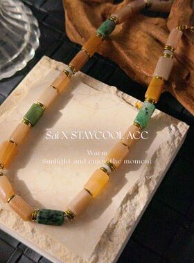 香槟色彩色桶珠串珠民族风女士项链复古北欧风锁骨链