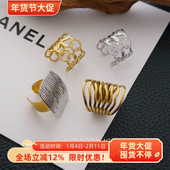 复古中古风钛钢纹理开口戒指女士指环北欧风时髦高级感可调节