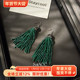 s925银针波西米亚风手工绿琉璃流苏扫肩耳钉女士耳钩轻奢小众设计