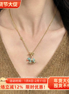 琅彩马卡龙摇摇木马吊坠项链女士锁骨链高级感毛衣链轻奢