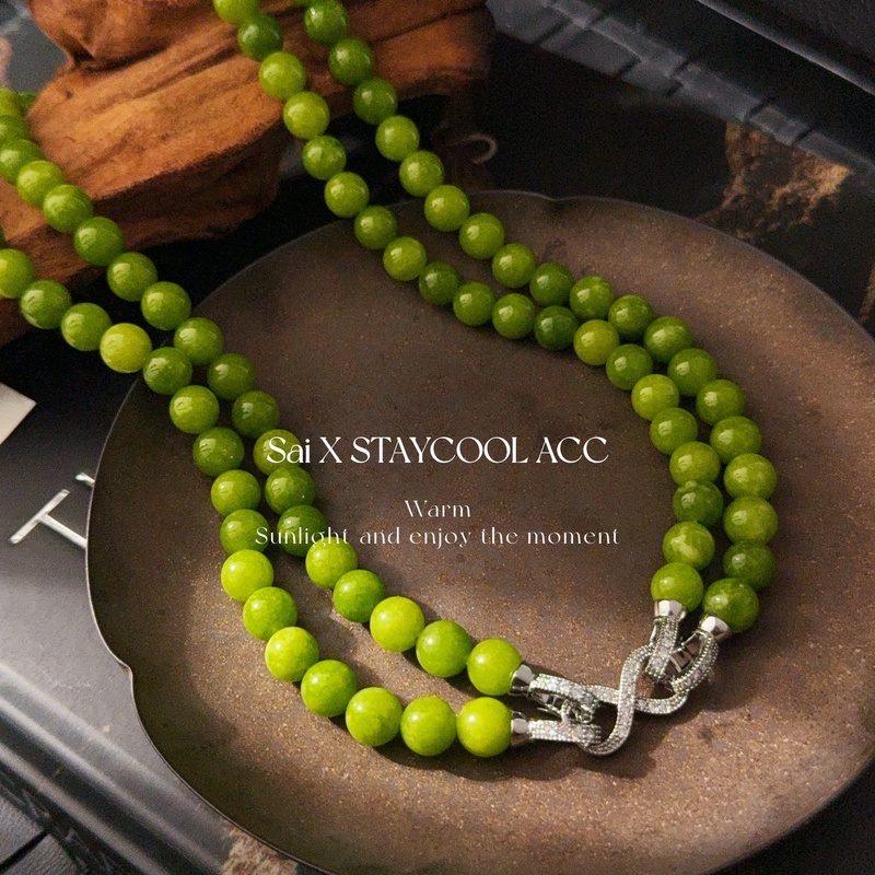 绿色玉石青提子葡萄串珠女士项链8字扣万能扣可拆卸锁骨链