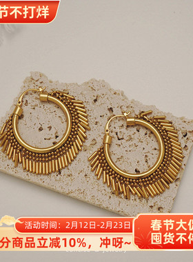 欧美小众设计高级感复古民族风摇曳动感流苏耳圈耳环女士直径4cm