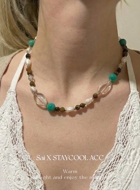 不规则天然石水晶石手工串珠项链女士锁骨链高级感北欧风度假