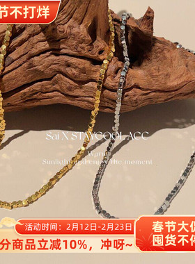 钛钢不掉色小方块女士项链轻奢高级感冷淡风锁骨链可碰水40+5厘米