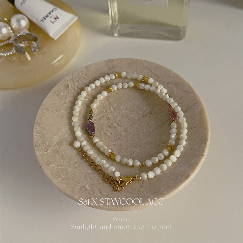 法式风天然白贝母项链女士轻奢天然淡水巴洛克珍珠锁骨链颈链高级