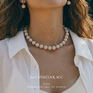 白化石串珠项链女士圆珠锁骨链颈链北欧风简约百搭毛衣链
