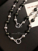 法式 风倪妮同款 车花链深海珠珠项链女士镶钻毛衣链高级感轻奢