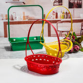 大号圆形花篮纯色加厚PP塑料镂空手提篮简约清明插花装 饰小号篮子